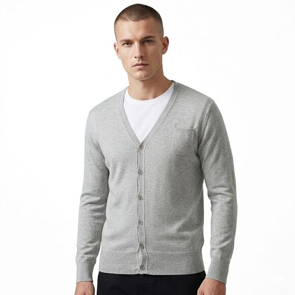Maglierie di Perugia Cotton Silk Blend Mens Grey Cardigan